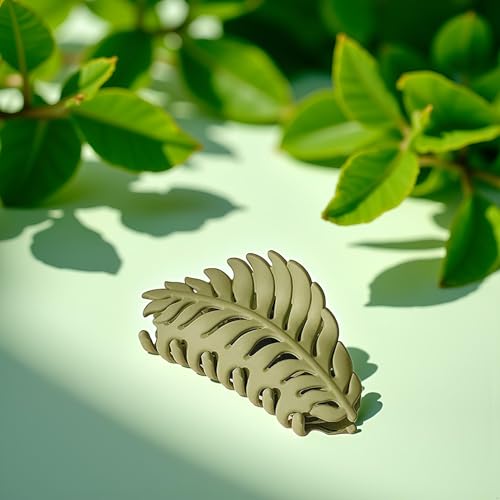 Hair Clip, 1Pc Green Leaf-shaped Hair Clip with Many Teeth, Big Claw Clips, 3.5 Inch, Non slip Leaves Hair Catch Barrette Jaw Clamp Hairpins for Women Girls, Hair Accessories