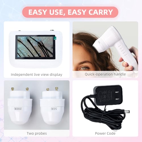 Skin Hair Analyzer, 5 Inch HD Screen Rechargeable Digital Hair Analyser Machine with 50X/200X Lens, Scalp Hair Follicle Oil Magnifying Diagnosis Tester 100?240V for Home Salon Use (US Plug)