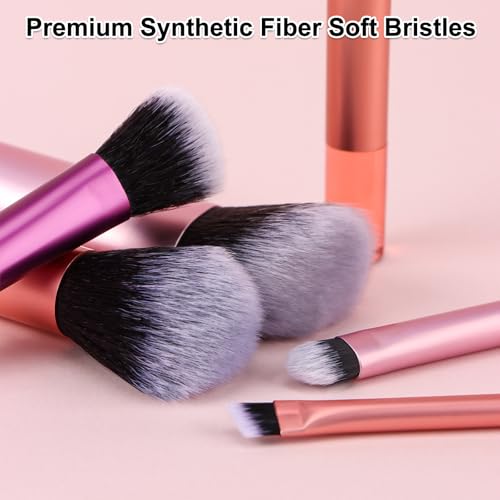 Kingtree Travel Makeup Brush Set, 10Pcs Mini Makeup Brushes with Pouch Portable ON THE GO Makeup Brushes Travel Set, Easy-taken Full Complete Function Cosmetic Brushes for Flawless Makeup Looks