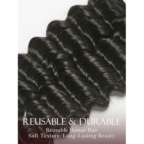 ASHINE Human Braiding Hair for Boho Braids Deep Wave Bulk Pre-Separated Strands 100% Human Hair 2 Bundles/Pack 100g 24 Inch Natural Color Easy to Braid