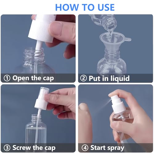 4 Pack 2 Oz (50ml) Mini Spray Bottles Clear Travel Size Spray Bottles Leak Proof with Funnels and Labels