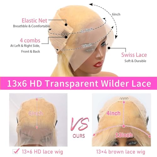 36 Inch 613 Lace Front Wig Human Hair 200 Density Blonde Wig Human Hair 13X6 HD Transparent Lace Front Wigs Human Hair Blonde Glueless Wig for Women Pre Plucked with BabyHair