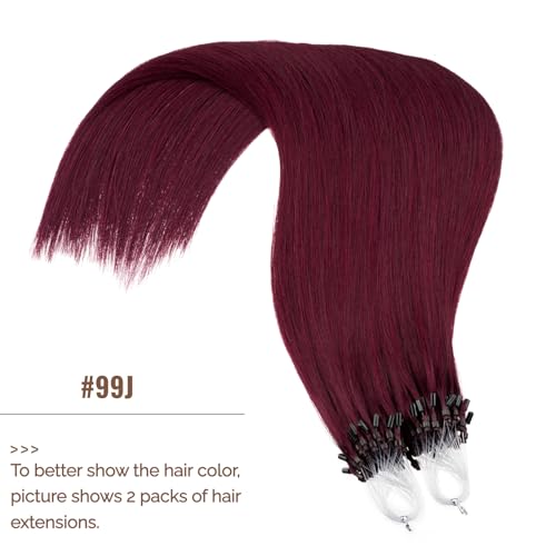 20 Inch Microlink Hair Extensions Micro Bead Extensions Hair Real Human Hair #99J Micro Ring Hair Extensions Red Wine Virgin Remy Micro Link Hair 1g/s 50g
