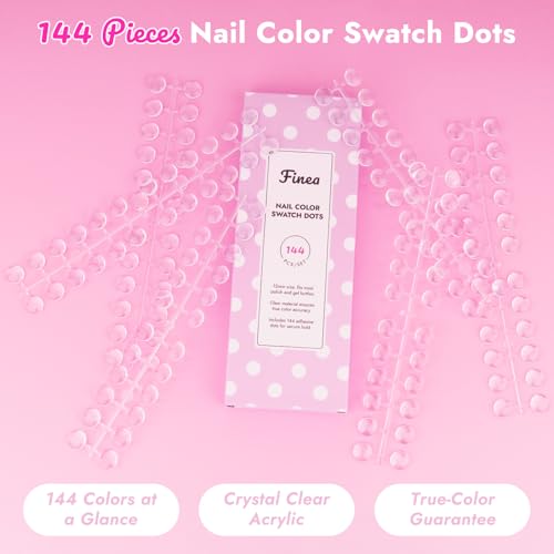 Finea 144pcs Gel Nail Polish Color Display Swatch Dots with Stickers Clear Transparent Acrylic Plastic Labels Nail Art Paint Color Analysis Chart Sample Accessories Nail Tech Must Have Salon Supplies