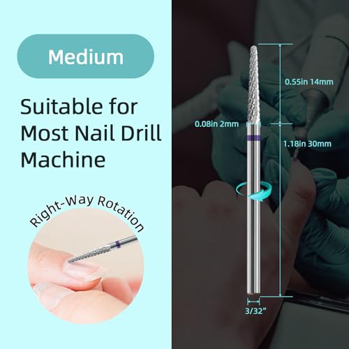Small Cone Cuticle Clean Nail Drill Bits, 3/32" 2mm Conical Carbide Nail Bit, Professional Safety Under Nails Cleaner for Cuticle Dead Skin, Electric Manicure Accessories, Medium