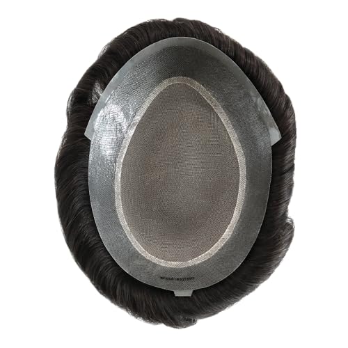 Men¡¯s Real Human Hair Toupee ? Breathable Mono Top with Durable PU Base, Natural Hairline, Lightweight Hair Replacement Systems (6"x8")