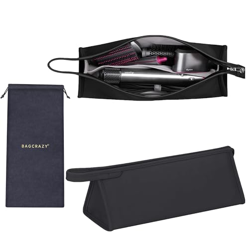 Pu Leather Travel Case Compatible with Dyson Airwrap Styler/Shark Flexstyle, Portable Carrying Case for Dyson Supersonic Hair Dryer, Shockproof Protection Organizer Bag Travel Storage Bag, Black