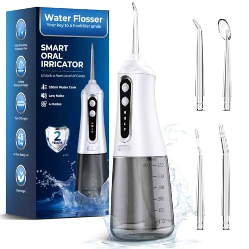 Water Flosser for Teeth Cleaning Pick: Portable Cordless Oral Irrigator350ML, 4 Modes 4 nozzles,IPX7 Waterproof Rechargeable Design ? Perfect for Travel and Daily Deep Cleaning Gum Care at Home