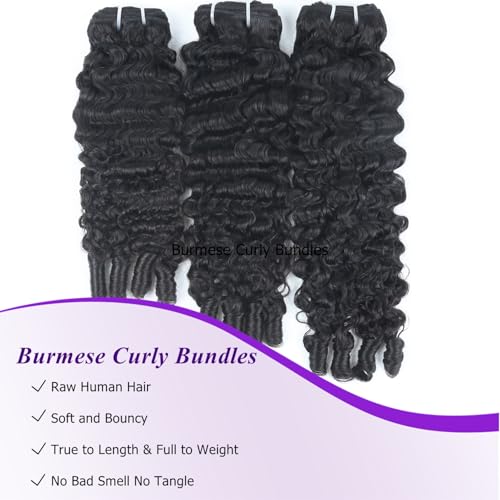 Burmese Curly Bundles Human Hair 20 22 24 Inches 3 Bundles 3C4A Water Wave Quick Weave with Spiral Curly End 100% Raw Human Hair Bundles Curly Hair Extensions for Women Natural Black