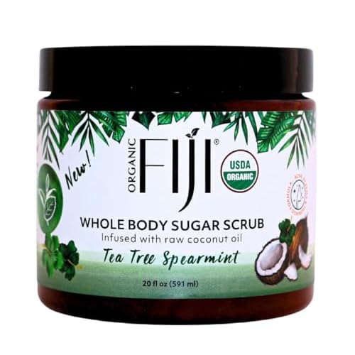 Organic Fiji Coconut Oil Infused Sugar Scrub for Face & Body 20-Ounces (20 Ounce (Pack of 1), Tea Tree Spearmint)