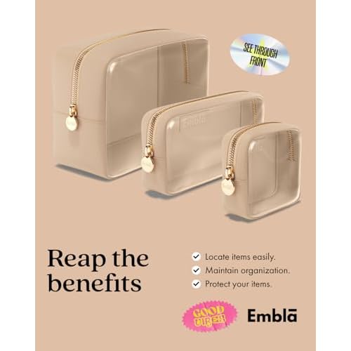 Clear Cosmetic Bags Set of 3, Mini Small Large Makeup Bags For Women Clear Pouch Cosmetics Cases Zipper Cute Pouches Make Up Travel Toiletry Essentials Preppy Purse Organizer Makeup Cases, Sand