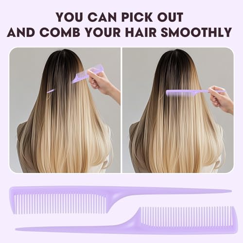 Rat Tail Comb Set-3Pcs Rat Tail Hair Teasing Fine Tooth Combs for Women Girls, Parting &Hair Styling Tools(Black Pink Purple)