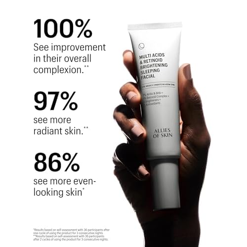 Allies of Skin Multi Acids & Retinoid Sleeping Facial | Exfoliating Overnight Glycolic Acid & AHA Peel | Resurfacing Anti-Aging Treatment For Fine Lines | Unclog Pores and Treat Blackheads 1.6 fl oz