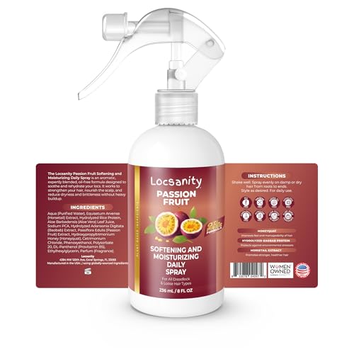 Locsanity Daily Moisturizing Spray for Dull, Dry Locs ? Passion Fruit Hair and Scalp Moisturizer for Dreadlocks, Sisterlocks, Microlocks, Braids to Control Oil and Frizz (8 fl oz)