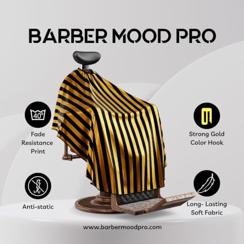 Professional Barber Cape - Hair Cutting Cape with Adjustable Neck Closure, Salon Quality Styling Cape for Hairdressers and Barbers - Gold Stripe