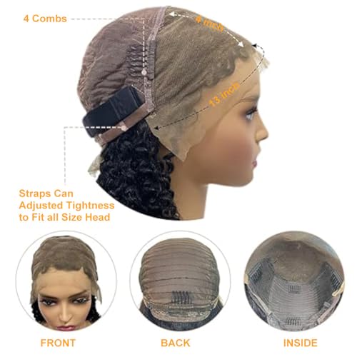 Short Curly Bob Wig Human Hair 13x4 Transparent Lace Frontal Curly Bob Wigs 14 inch 180% Density for Black Women with Preplucked Baby Hair
