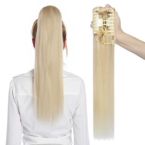 MY-LADY Ponytail Extension Human Hair Claw Clip in Ponytail Hair Extension Long Straight Pony Tail Hair Extensions Real Human Hair for Women Platinum Blonde 20 Inch 120g