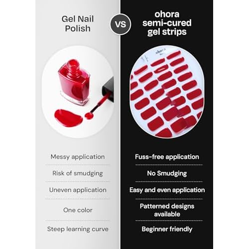 ohora Semi Cured Gel Nail Strips (N Muse Glow) - Works with Any Lamps, Salon-Quality, Long Lasting, Easy to Apply & Remove - Includes 2 Prep Pads, Nail File & Wooden Stick