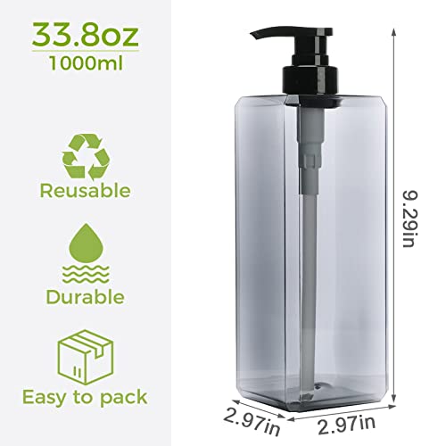 Suream 33.8oz Refillable Shampoo Bottles for Shower, 3Packs 1000ml Large Empty Pump Dispenser with 4PCS Lables for Shampoo, Body Soap, Hand Soap, Conditioner, for Bathroom, Kitchen, Hotel, Salon, SPA