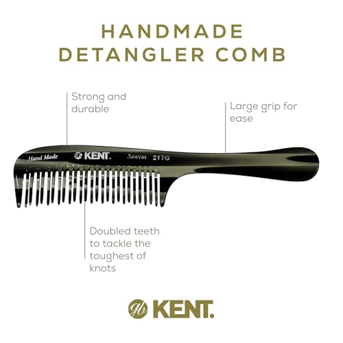 Kent 21T Black Graphite Large Detangling Comb, Wide Teeth for Thick Curly Wavy Hair. Long Hair Detangler Comb For Wet and Dry. Handmade of Quality Cellulose, Saw-Cut Hand Polished, Made in England