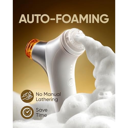 kingdo 2-in-1 Face Scrubber & Makeup Remover Device, Smart Automatic Foaming Facial Cleansing Brush Exfoliator with Face Cleanser for Deep Cleansing & Exfoliating & Removing Makeup Skin Care