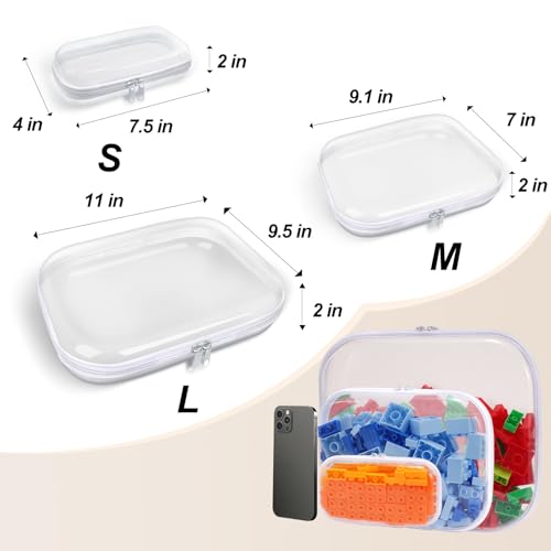 Clear Hard Plastic Zipper Case,Transparent Double Zippers Hard Pouch with 6pcs,Portable Travel Organizer Bin for Toy Storage