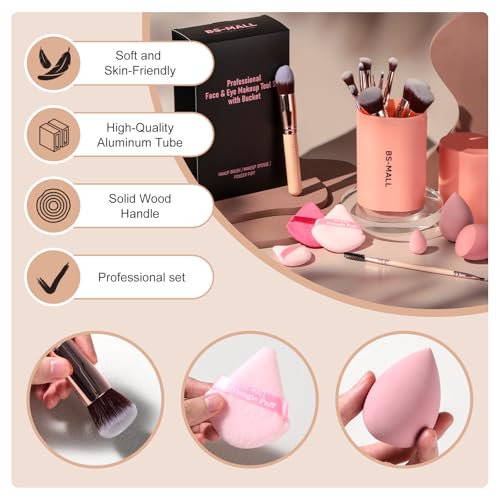 BS-MALL Makeup Brushes Premium Synthetic Foundation Powder Concealers Eye Shadows Makeup 14 Pcs Brush Set, Pink Set, with Case