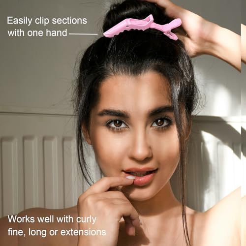 100 Pcs Alligator Hair Clip for Styling Sectioning - Salon Hair Clip for Thick Hair, Plastic Hair Styling Clip with Wide Teeth & Double-Hinged Design (Pink)
