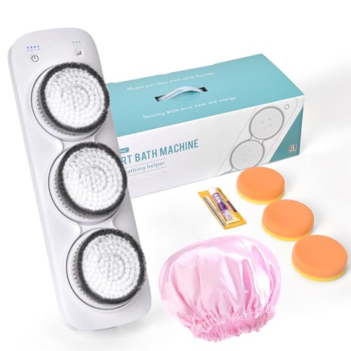 Wall-Mounted Electric Back Scrubber for Shower, 360¡Æ Electric Spin Shower Cleaner Brush with Replaceable Super Soft Brush Heads, 3 Levels Adjustable Height Adjustable for Daily Bath and Deep Cleaning