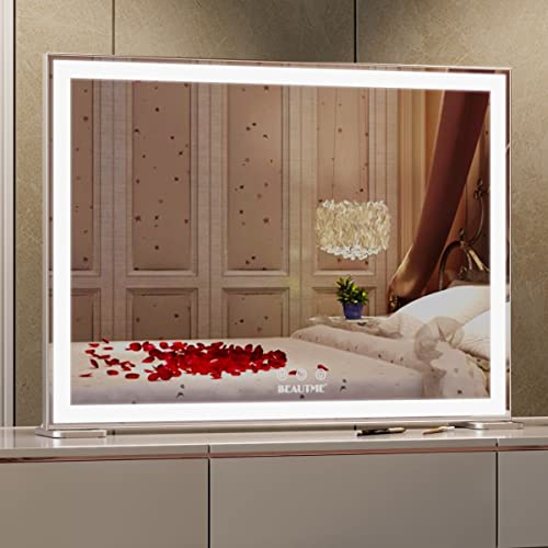 ANYHI Large Vanity Mirror with LED Light, 36.2" x 26.8"Hollywood Lighted Makeup Mirror, Tabletop/Wall Mirror for Bedroom & Makeup Room, Smart Touch Control, 3 Color Modes, Silver