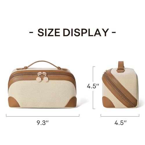 mibasies Flat Lay Travel Makeup Bag for Women, Dual-Zipper Cosmetic Bag, Large Capacity Toiletry Bag with Handle