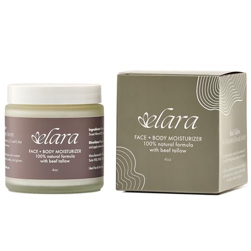 Elara Beef Tallow For Skin - Whipped Tallow Balm For Face And Body - 100% Grass-Fed Tallow Skin Balm With Marula And Sweet Almond Oil - 4 Fl. Oz. - Lavender