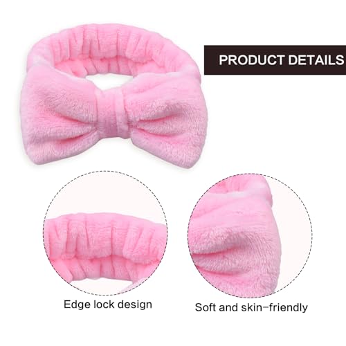 Spa Headbands,Makeup Headbands for Women,Facial Headband Bulk,Soft Coral Fleece Headband for Makeup,Cosmetic Head Wraps,Bow Hair Bands for Face Washing Shower Skin Care (pink, 25pcs)