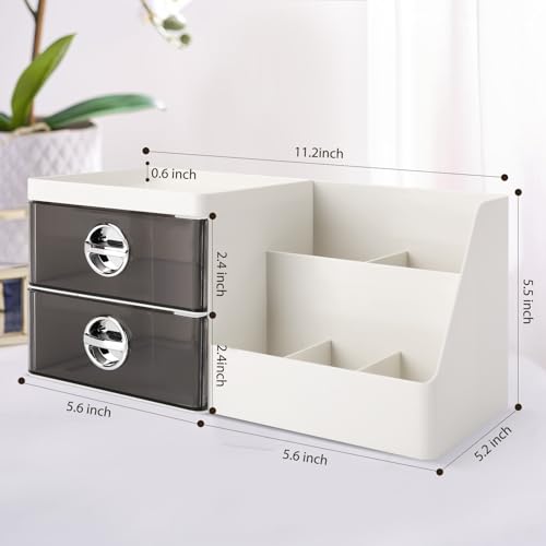 Makeup Organizer with Clear Drawers,Plastic Skincare Organizers for Vanity,Large Capacity Makeup Organizer Countertop for Cosmetics, Skincare,Office Stationery (Gray Drawer)