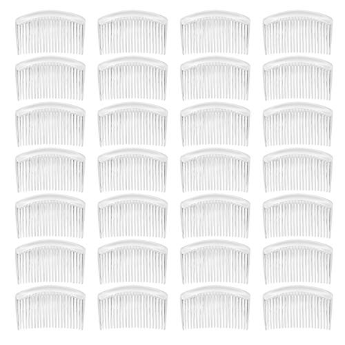 28 Pack Clear White Small Plastic Hair Side Comb With Long Teeth Hairpins Grips Barrettes Clamps Bows for Women Bridal Wedding Veil Decorative Headpiece French Twist Updo Bun Accessories