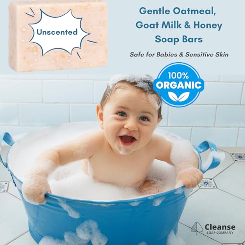 Oatmeal Soap Bar for Itchy Skin & Eczema - Oatmeal Bath Soap with Honey & Goat Milk - Moisturizing, Fragrance Free, Exfoliating Pure Homemade Soaps for Dry Sensitive Skin - Face & Body - Men & Women