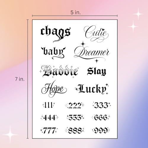 Sassy Script Temporary Tattoos | Y2K Gothic Words and Angel Numbers | Realistic Waterproof Fake Tats | Angel, Brat, Princess, Babygirl, Diva