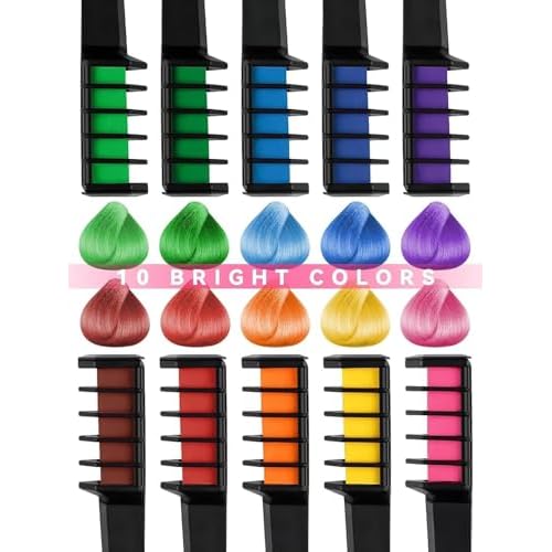 Kalolary 10 Color Temporary Hair Chalk Comb Set, Washable Hair Dye for Girls Kids Gifts on Birthday Cosplay Party for Age 4 5 6 7 8 9 10 12 13