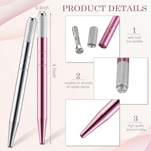 Gisafai 50 Pcs Microblading Pen Manual Eyebrow Pens Supplies Aluminum Pen Tool Holder Hand Tools for Makeup Supplies Salons(Silver, Pink)