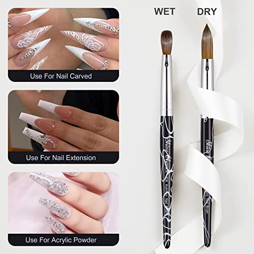 Acrylic Nail Art Brush Size 8, 100% Pure Kolinsky Hair Oval for Application, Professional Extension Manicure Tool Striping Drawing Pen DIY Home Salon, Black