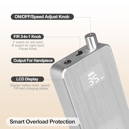 Professional Nail Drill Machine, 2-in-1 AZ GOGO 35000RPM Rechargeable Portable Cordless Nail Drills for Acrylic Gel Nails Manicure Pedicure Salon/Home Use - Coreless Motor (Silver)