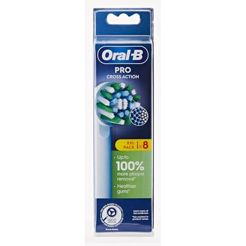 Oral-B Pro Cross Action Electric Toothbrush Head, X-Shape and Angled Bristles for Deeper Plaque Removal, Pack of 8 Toothbrush Heads, White