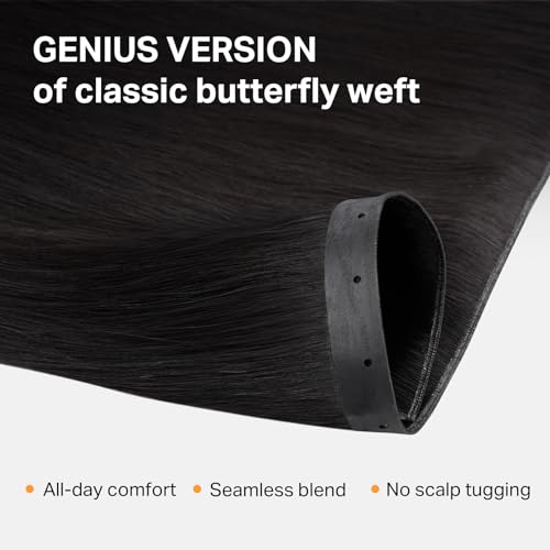 DOORES Butterfly Weft Hair Extensions Human Hair, Natural Black 20 Inch 100g, Double Weft PU Extensions with Micro Beads Invisible Seamless
