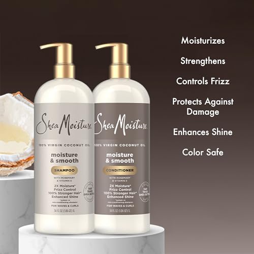 SheaMoisture Shampoo & Conditioner, Moisture & Smooth for Wavy, Curly Hair Strengthening & Frizz Control, 34 Oz Ea