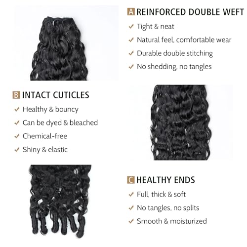 Wequeen 16A Burmese Curly Human Hair Bundles 14 16 18 Inch 100% Unprocessed Brazilian Virgin Hair Quick Weave Bundles Human Hair Extensions Real Human Hair, Natural Black