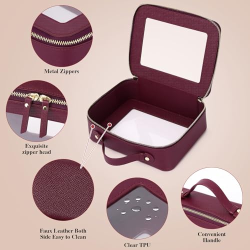 Pinkmik Clear Makeup Bag Waterproof Travel Case for Cosmetics and Toiletries Women's Purse Organizer and Clear Car Bag with Zipper (X/Burgundy, L+M+MINI)