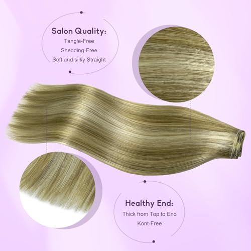 Blonde Clip in Hair Extensions Real Human Hair 8pcs Per Set with Double Weft 100% Seamless Blonde Hair Extensions for Women #8p613 Mixed Bleach Blonde 26inch 130g/4.6oz
