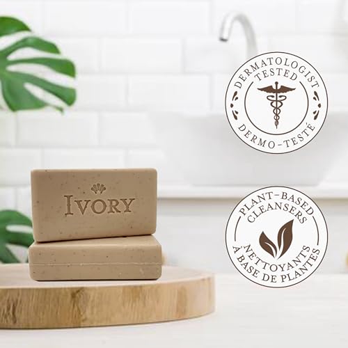 Ivory Exfoliating Bath Bar Soap, Designed for Whole Family with Plant-Based Cleansers, Made Without Heavy Perfumes, Parabens or Phthalates, Warm Vanilla + Oat Milk Scent, 3.17 oz (4 Count)