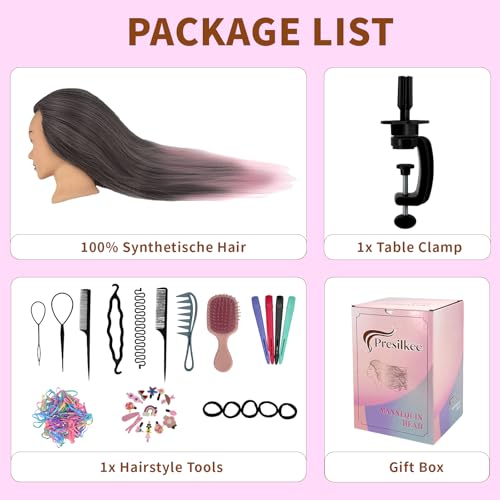 28" Cosmetology Mannequin Head With Hair - Doll Head For Hair Styling | wig Mannequin Head For Braiding, Cutting & Styling Practice | Includes Free Wig Stand & Hair Tools Set (Dark Pink)
