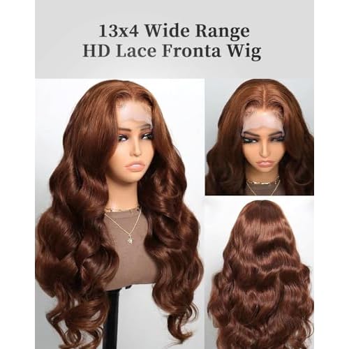 Chocalate Brown Lace Front Wigs Human Hair 13x4 HD Transparent Lace Frontal Wigs Body Wave Colored 4 Brown Wavy Wig Pre-Plucked Hairline 180% Density 26 inch